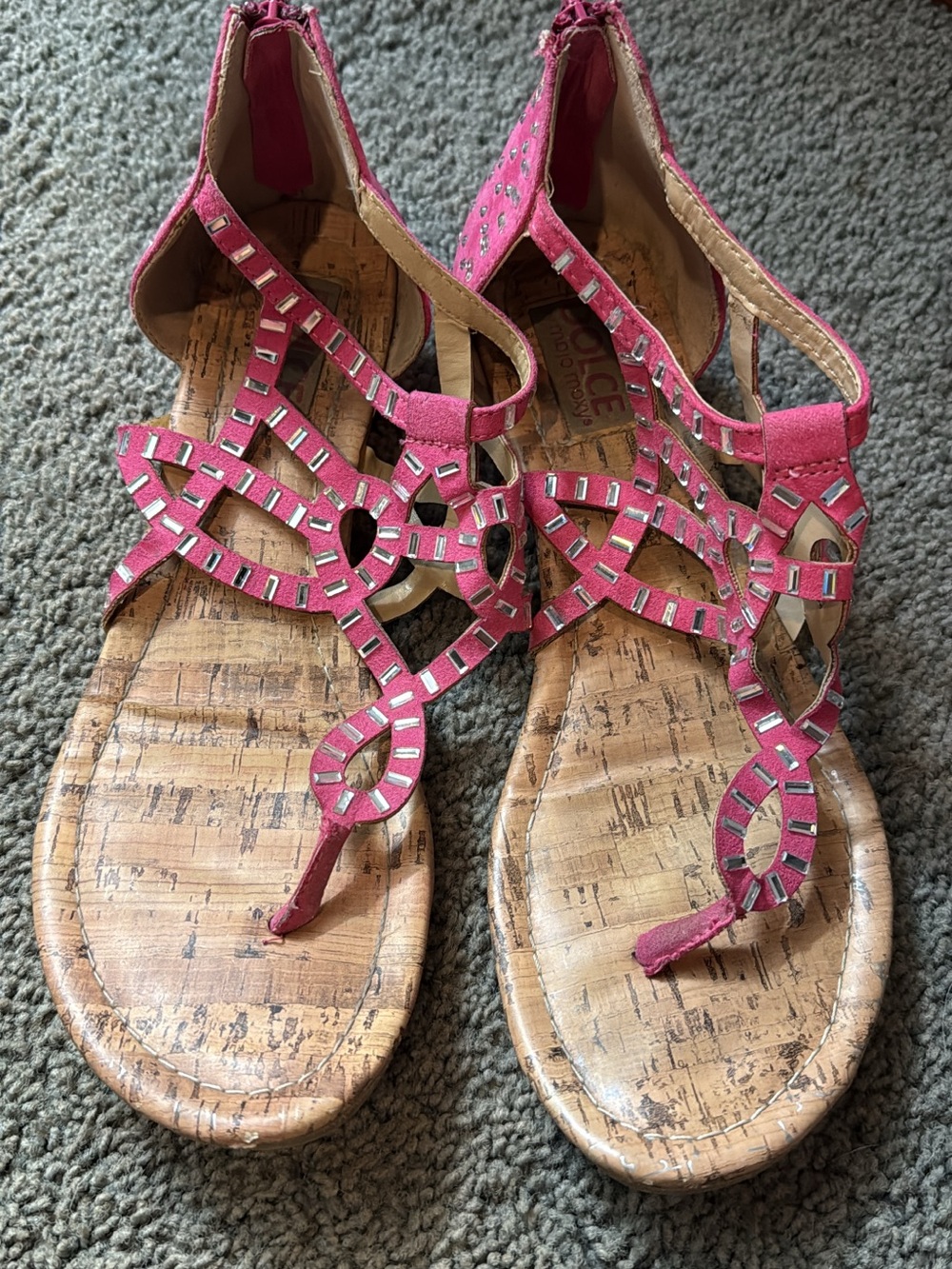 Pink Studded T-Strap Women's Sandals